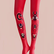 Red Gothic Insect Print Tights Hosiery L69-28