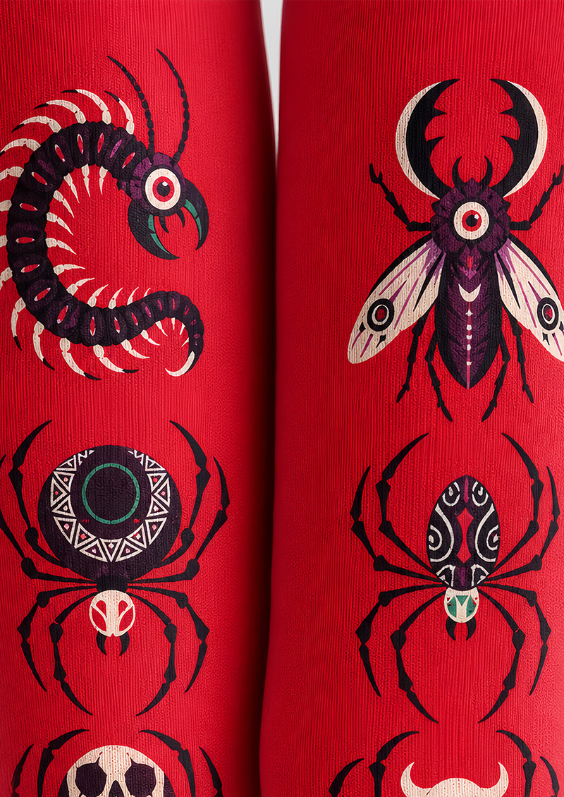 Red Gothic Insect Print Tights Hosiery L69-28
