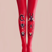 Red Gothic Insect Print Tights Hosiery L69-28