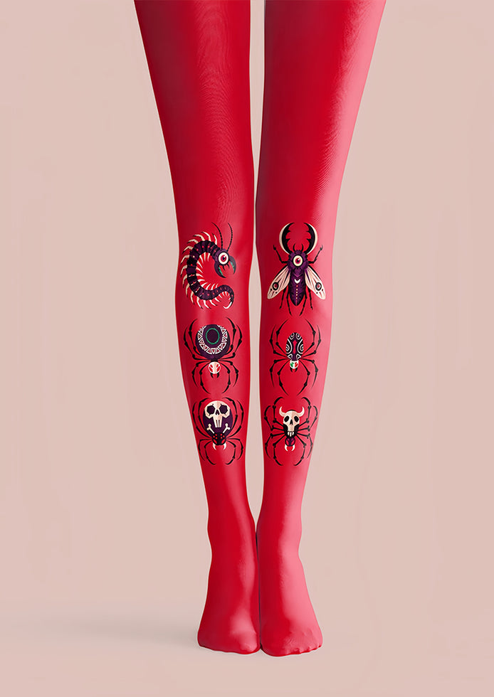 Red Gothic Insect Print Tights Hosiery L69-28