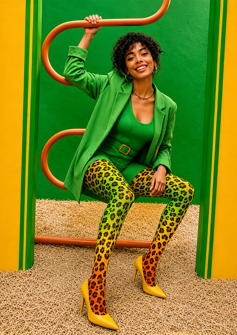 Neon Leopard Print Tights Hosiery Pantyhose L69-3