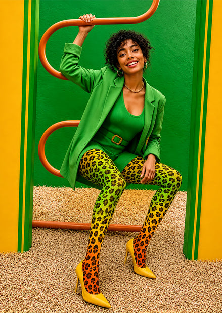 Neon Leopard Print Tights Hosiery Pantyhose L69-3