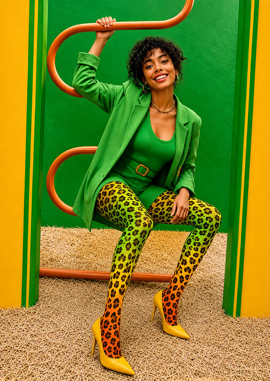 Neon Leopard Print Tights Hosiery Pantyhose L69-3