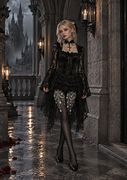 Black Pearl Chain Statement Tights L69-33
