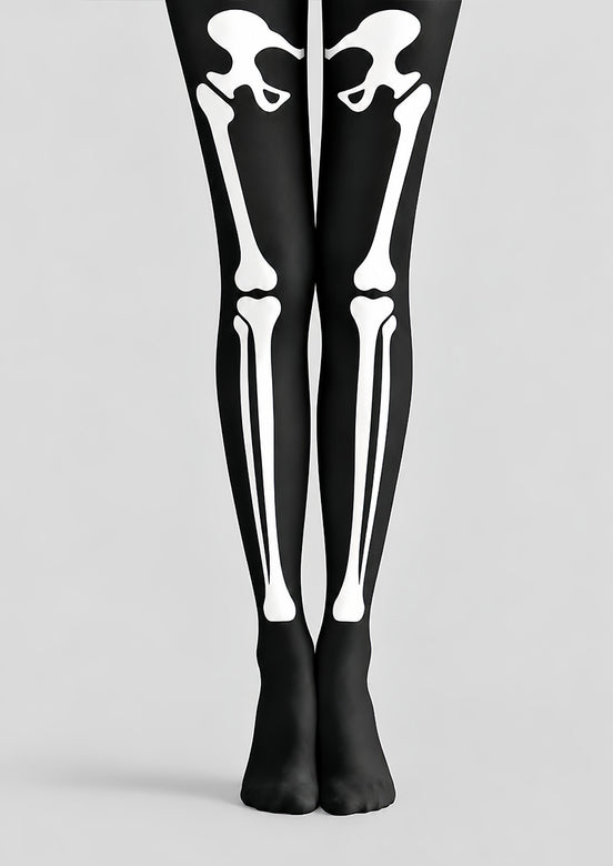 Skeleton Bone Halloween Tights Black White L69-34