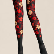 Gothic Red Flower Pattern Tights Hosiery Pantyhose L69-36