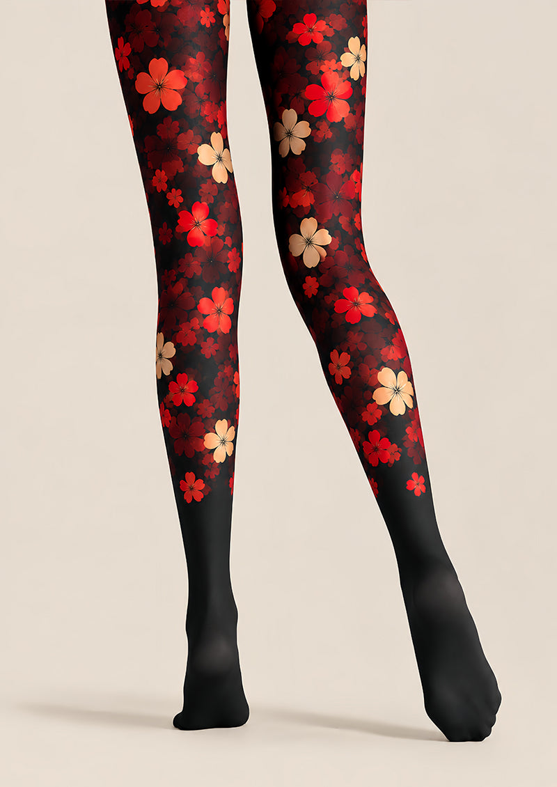 Gothic Red Flower Pattern Tights Hosiery Pantyhose L69-36