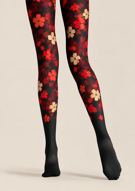 Gothic Red Flower Pattern Tights Hosiery Pantyhose L69-36
