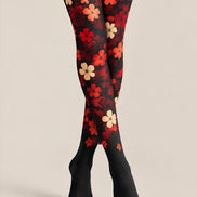 Gothic Red Flower Pattern Tights Hosiery Pantyhose L69-36