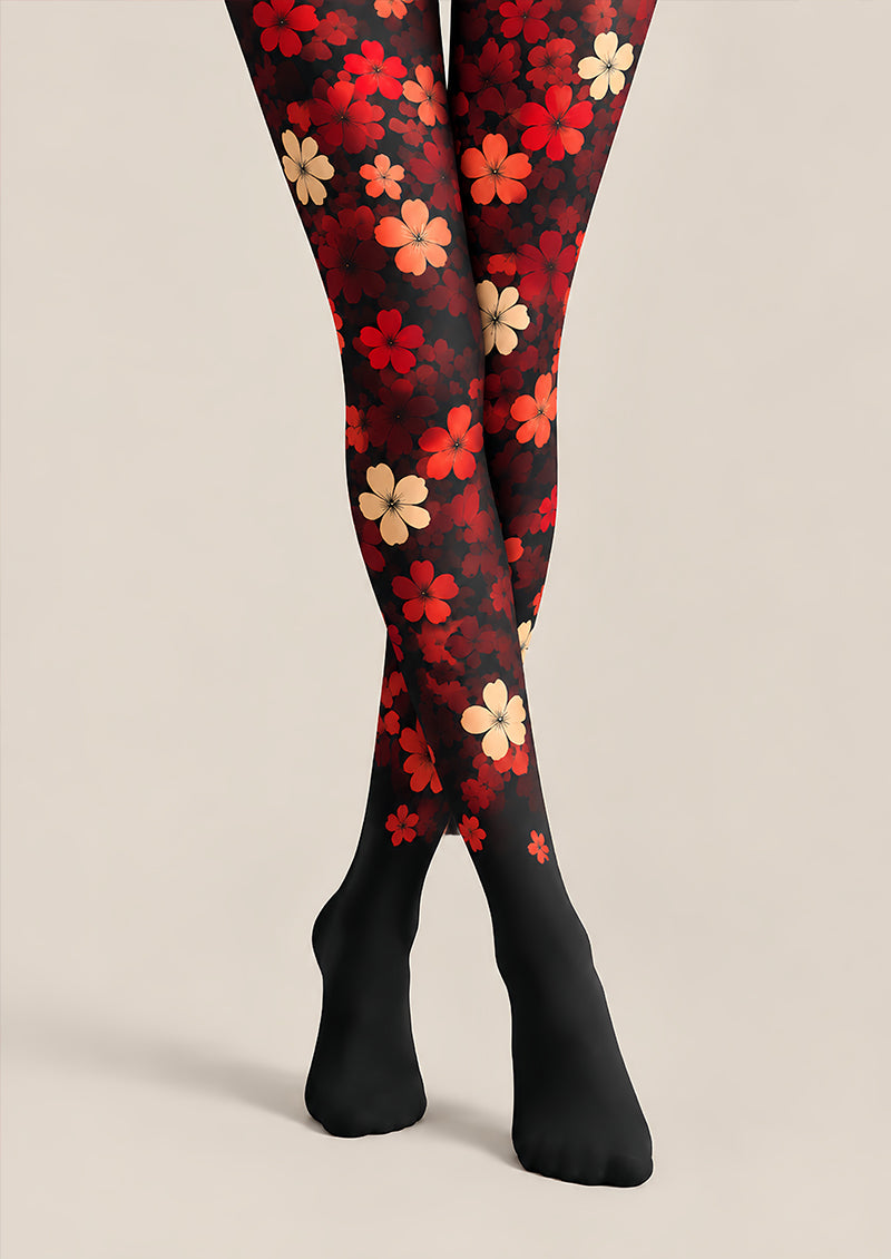 Gothic Red Flower Pattern Tights Hosiery Pantyhose L69-36