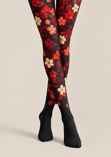 Gothic Red Flower Pattern Tights Hosiery Pantyhose L69-36