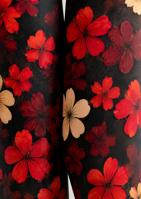 Gothic Red Flower Pattern Tights Hosiery Pantyhose L69-36