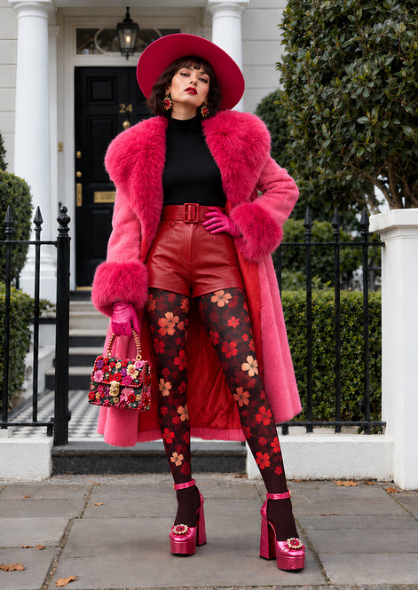 Gothic Red Flower Pattern Tights Hosiery Pantyhose L69-36