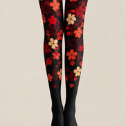 Gothic Red Flower Pattern Tights Hosiery Pantyhose L69-36