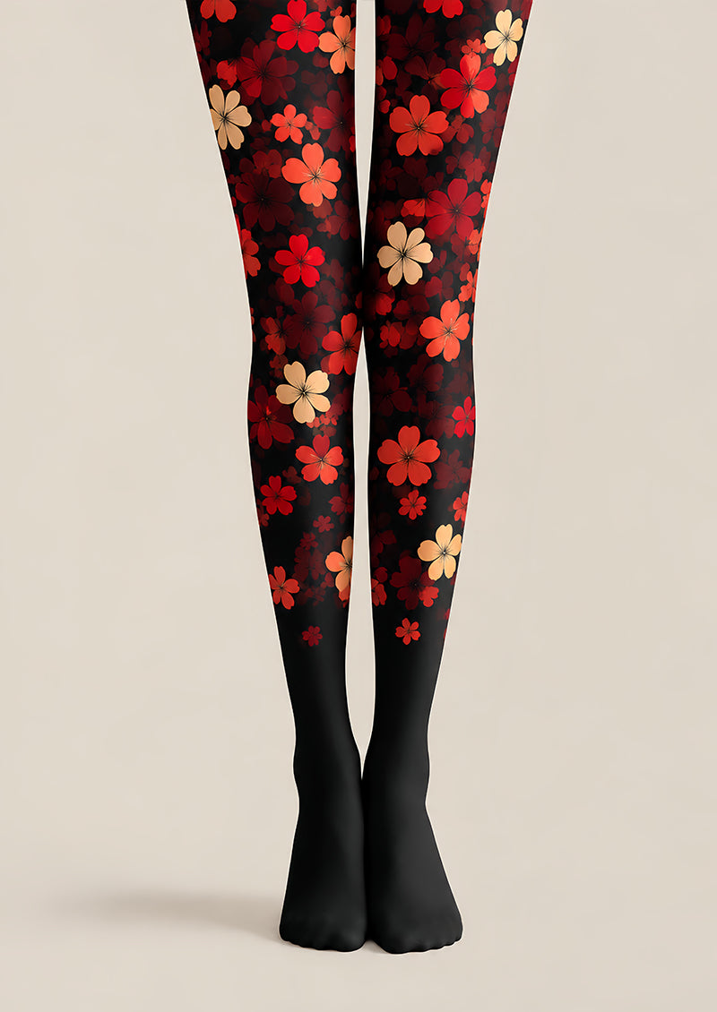 Gothic Red Flower Pattern Tights Hosiery Pantyhose L69-36