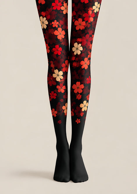 Gothic Red Flower Pattern Tights Hosiery Pantyhose L69-36