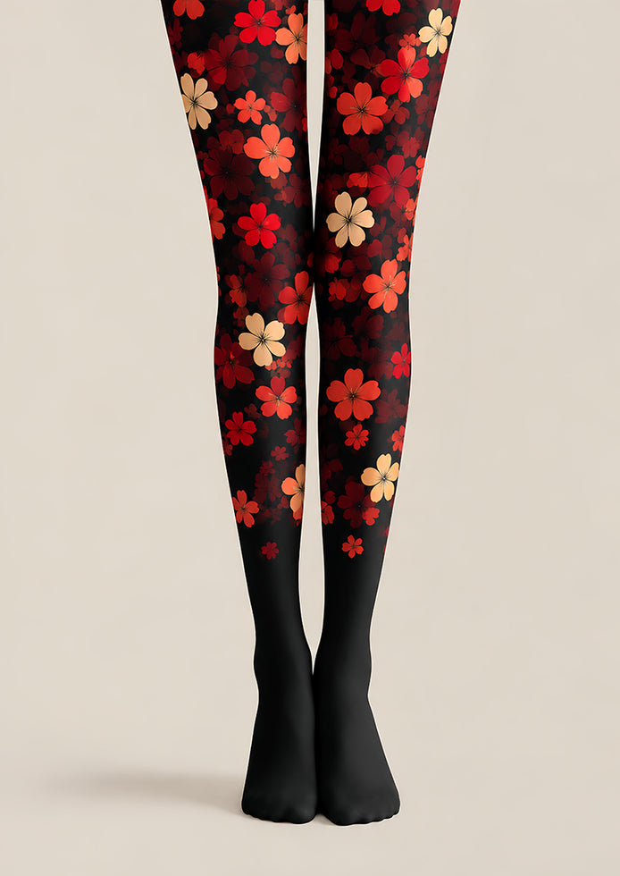 Gothic Red Flower Pattern Tights Hosiery Pantyhose L69-36