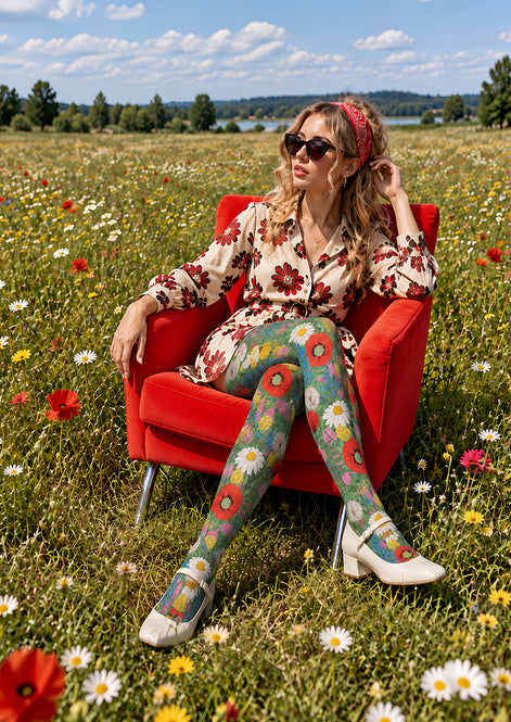 Romantic Floral Garden Print Tights Hosiery Pantyhose L69-37