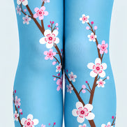 Blue Cherry Blossom Floral Tights Hosiery Pantyhose L69-38