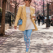 Blue Cherry Blossom Floral Tights Hosiery Pantyhose L69-38