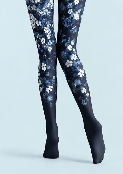 Elegant Navy Floral Tights Hosiery Pantyhose L69-39