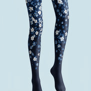 Elegant Navy Floral Tights Hosiery Pantyhose L69-39