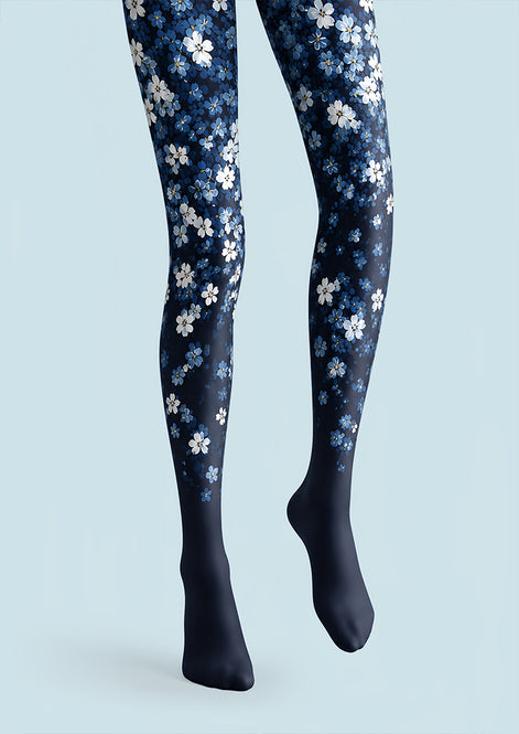 Elegant Navy Floral Tights Hosiery Pantyhose L69-39