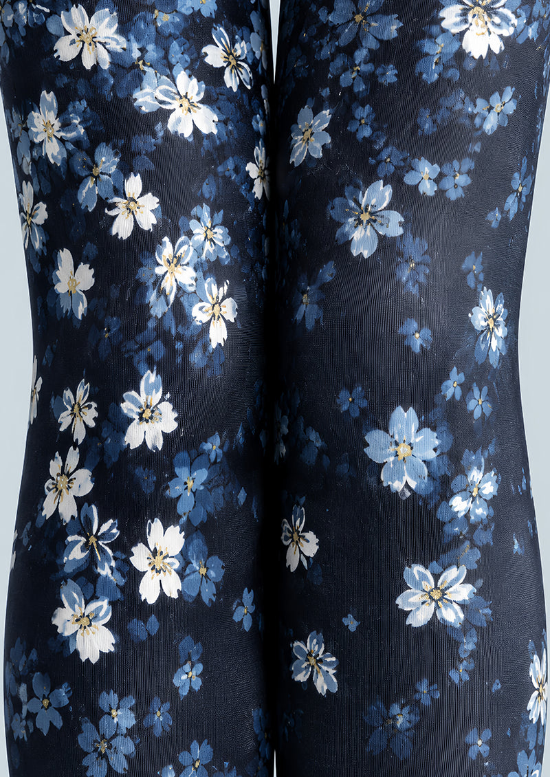 Elegant Navy Floral Tights Hosiery Pantyhose L69-39
