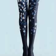Elegant Navy Floral Tights Hosiery Pantyhose L69-39