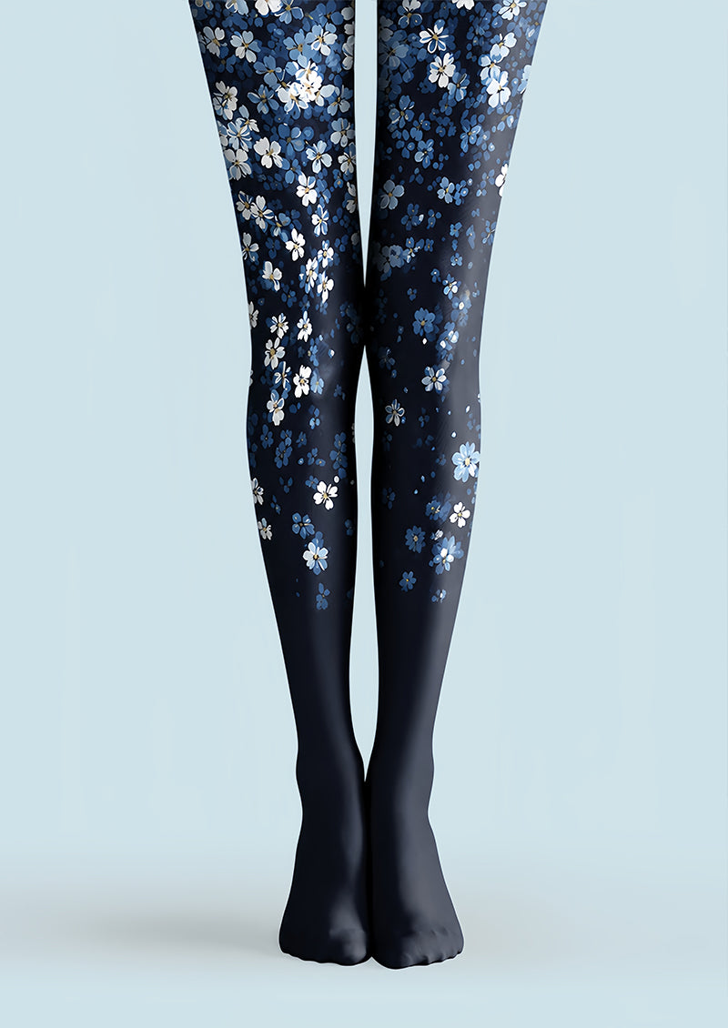 Elegant Navy Floral Tights Hosiery Pantyhose L69-39