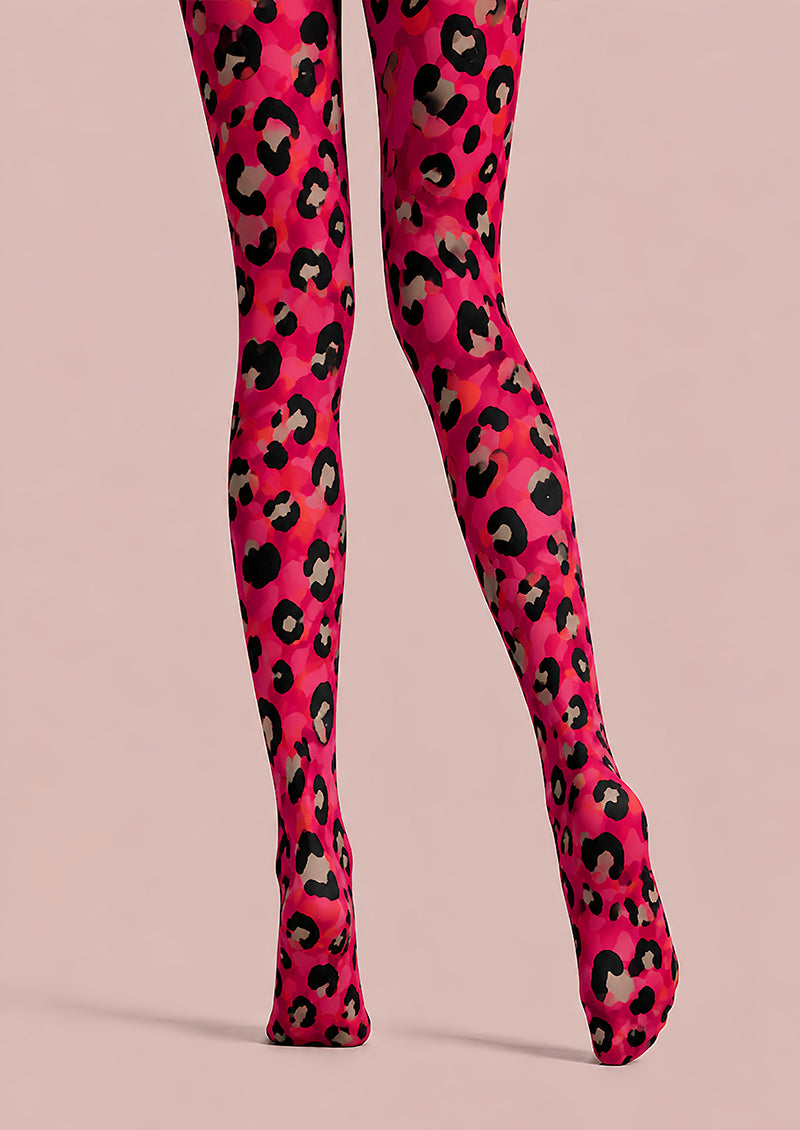 Y2K Pink Leopard Tights Hosiery Pantyhose L69-4