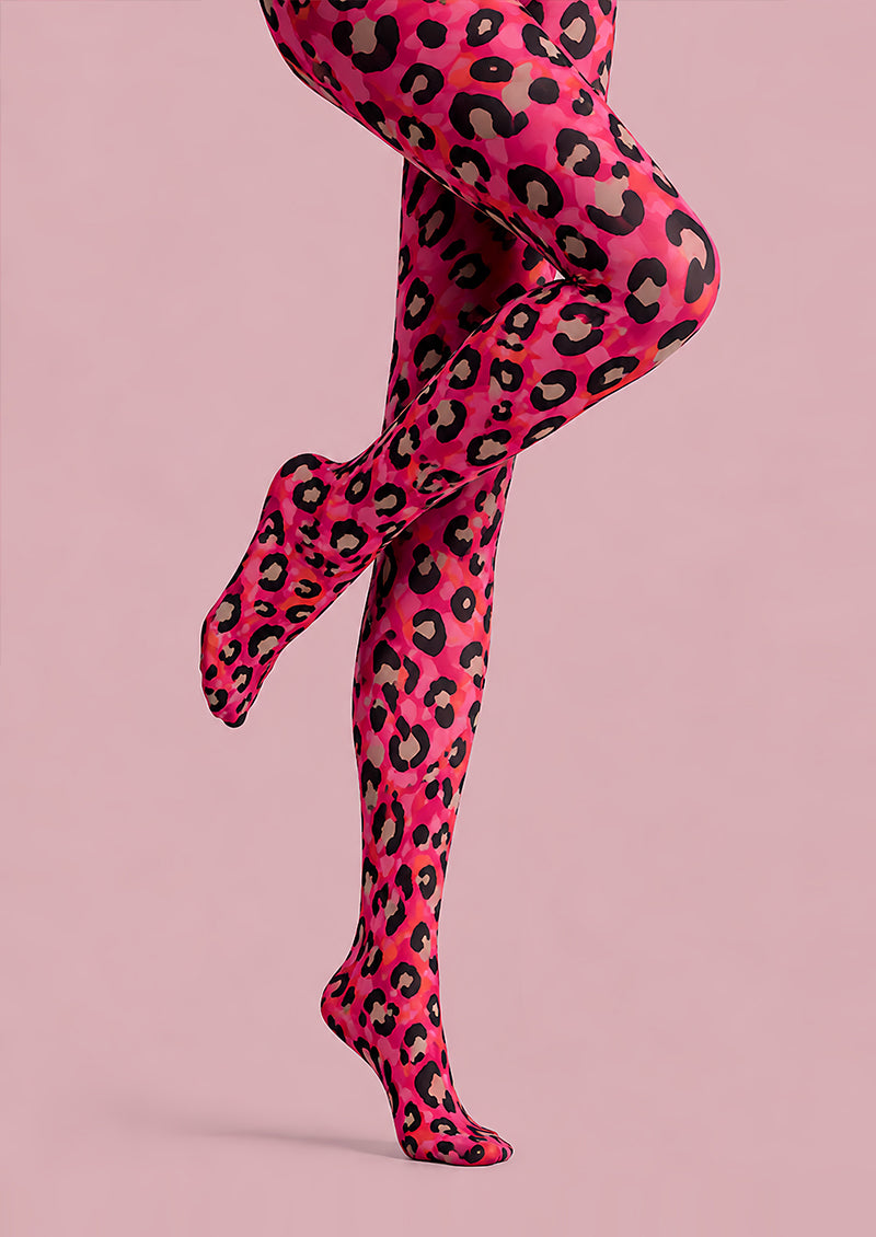 Y2K Pink Leopard Tights Hosiery Pantyhose L69-4