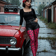 Y2K Pink Leopard Tights Hosiery Pantyhose L69-4