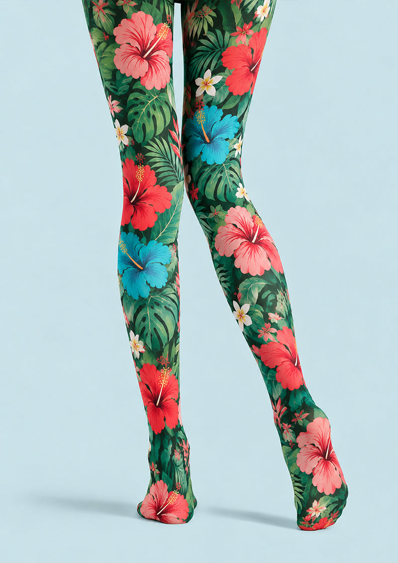 Tropical Floral Tights Hosiery Pantyhose L69-42