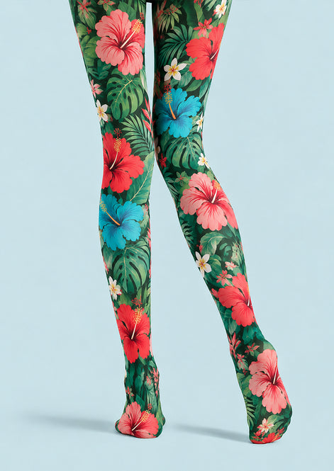 Tropical Floral Tights Hosiery Pantyhose L69-42