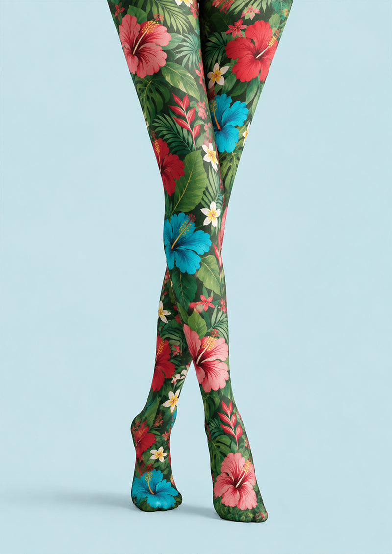 Tropical Floral Tights Hosiery Pantyhose L69-42