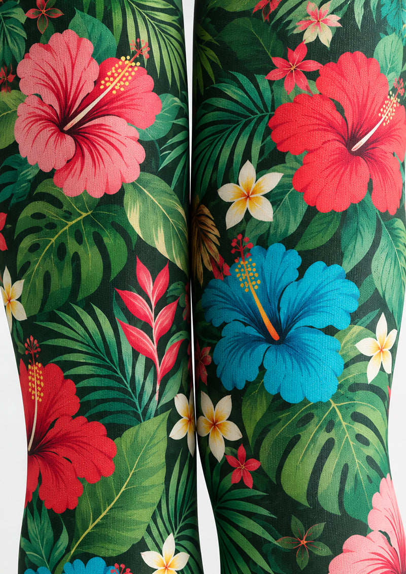 Tropical Floral Tights Hosiery Pantyhose L69-42