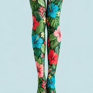 Tropical Floral Tights Hosiery Pantyhose L69-42