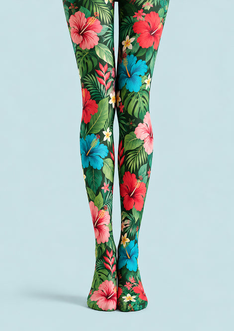 Tropical Floral Tights Hosiery Pantyhose L69-42