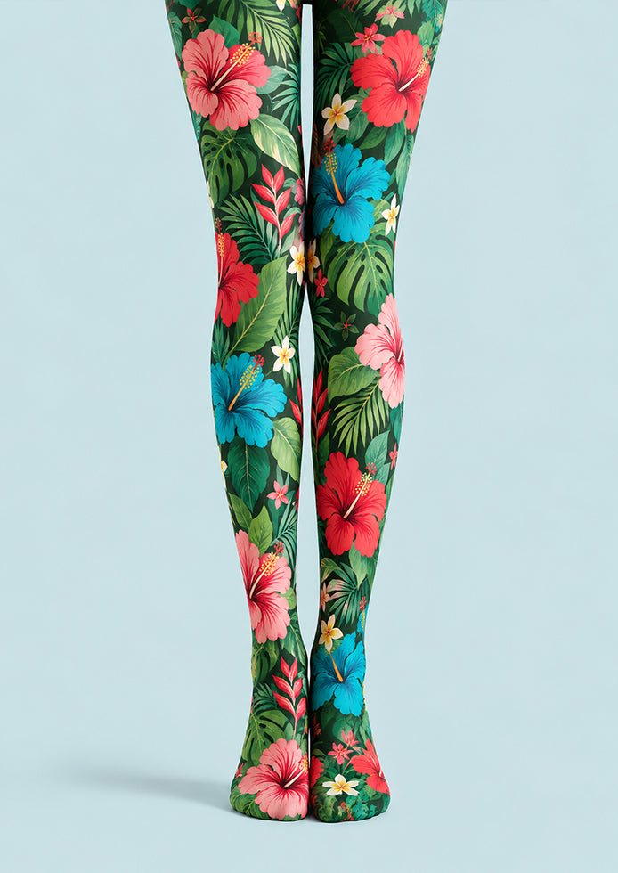 Tropical Floral Tights Hosiery Pantyhose L69-42