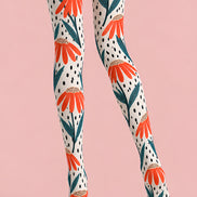 Modern Orange Floral Tights Hosiery Pantyhose L69-44