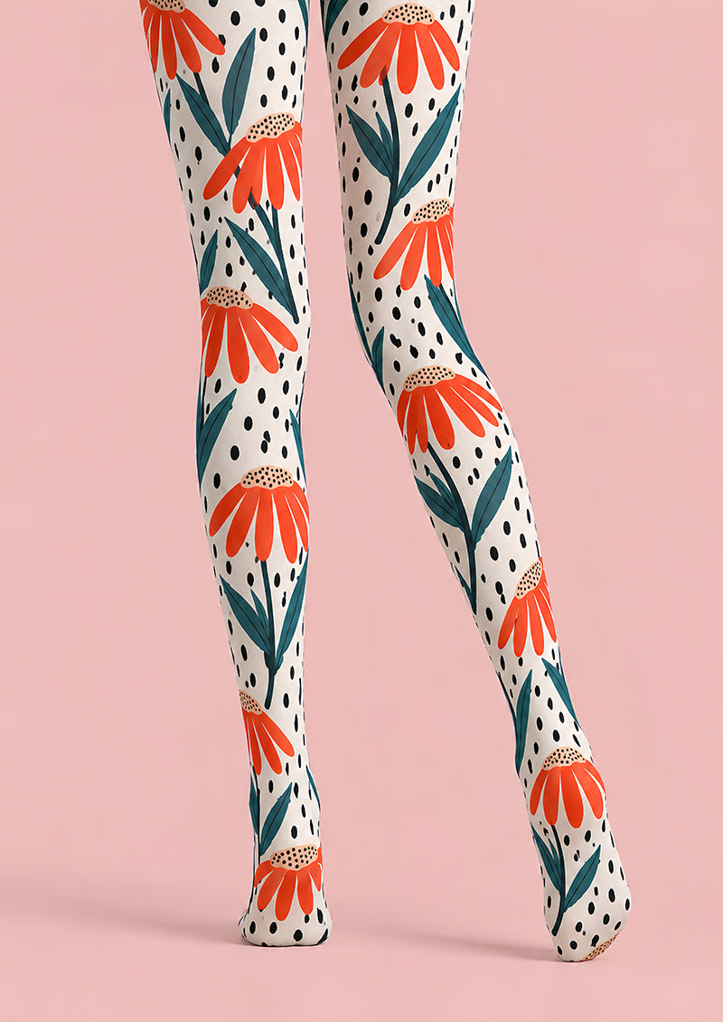 Modern Orange Floral Tights Hosiery Pantyhose L69-44