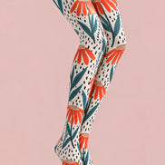 Modern Orange Floral Tights Hosiery Pantyhose L69-44