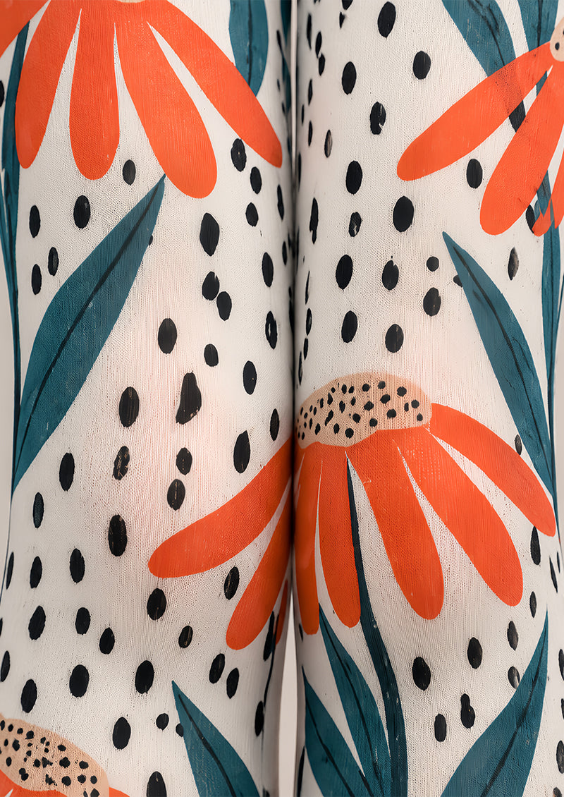 Modern Orange Floral Tights Hosiery Pantyhose L69-44