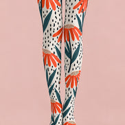 Modern Orange Floral Tights Hosiery Pantyhose L69-44