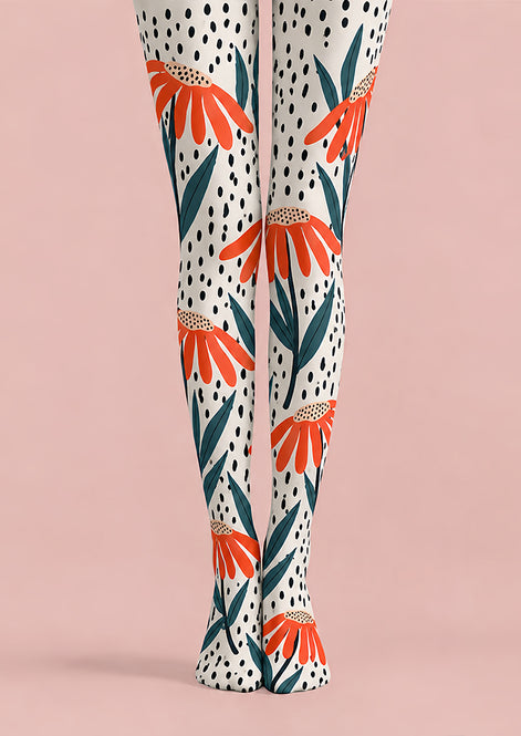 Modern Orange Floral Tights Hosiery Pantyhose L69-44