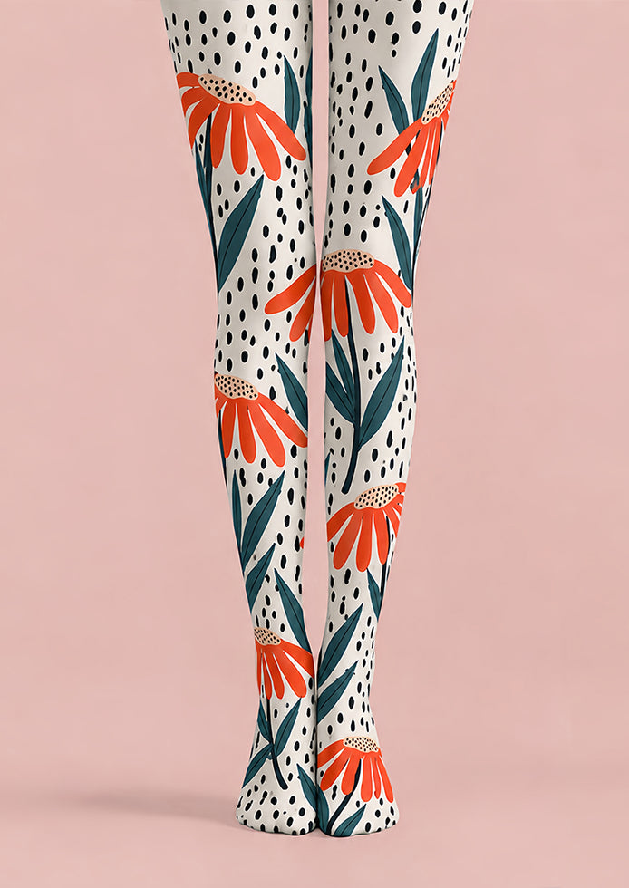 Modern Orange Floral Tights Hosiery Pantyhose L69-44