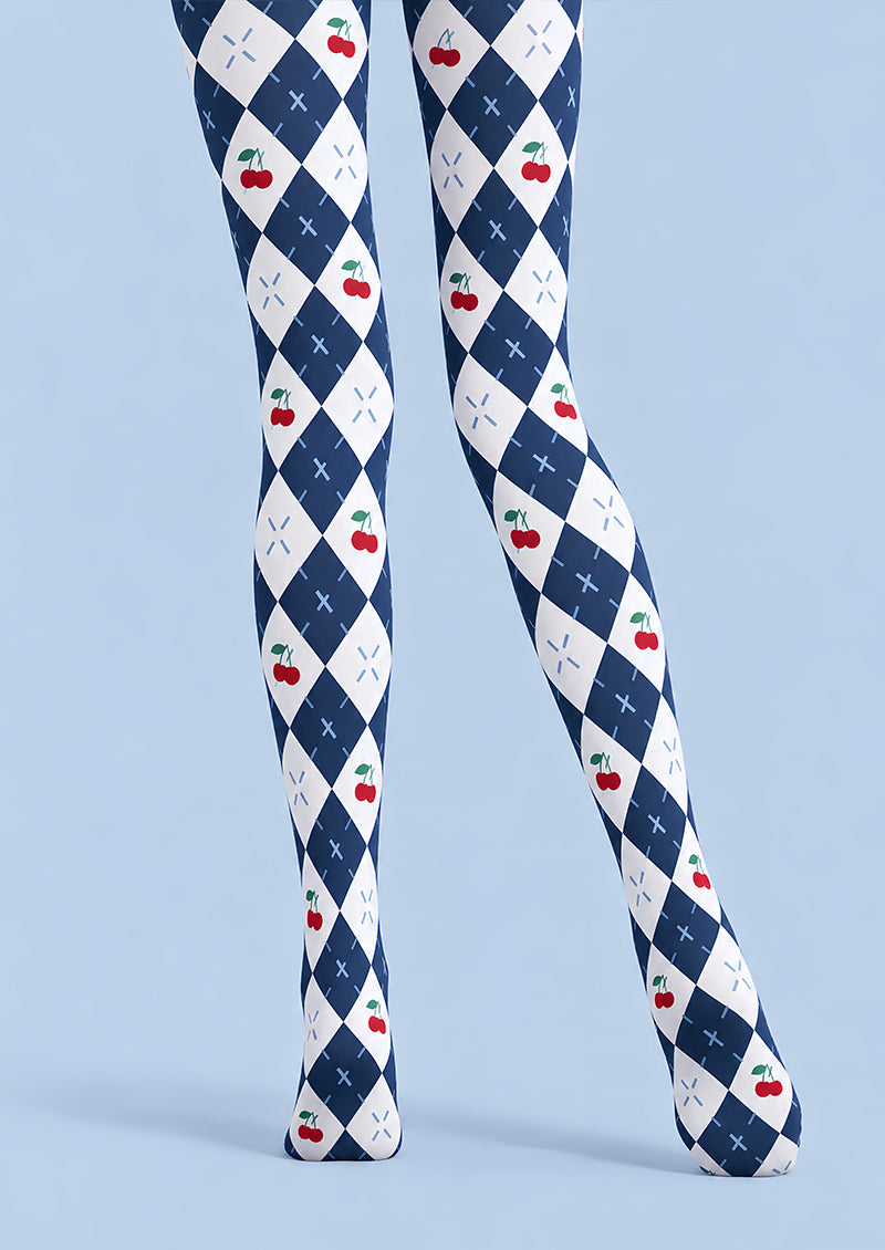 Preppy Cherry Pattern Argyle Diamond Tights L69-46