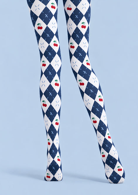 Preppy Cherry Pattern Argyle Diamond Tights L69-46