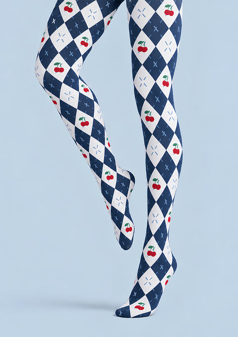 Preppy Cherry Pattern Argyle Diamond Tights L69-46